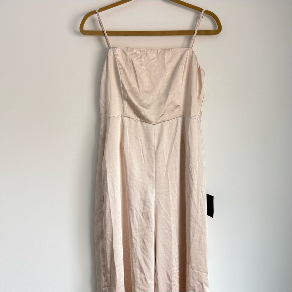 NWT Lulus Stylish Brilliance Champagne Satin Sleeveless Wide-Leg Jumpsuit Large - Picture 6 of 9